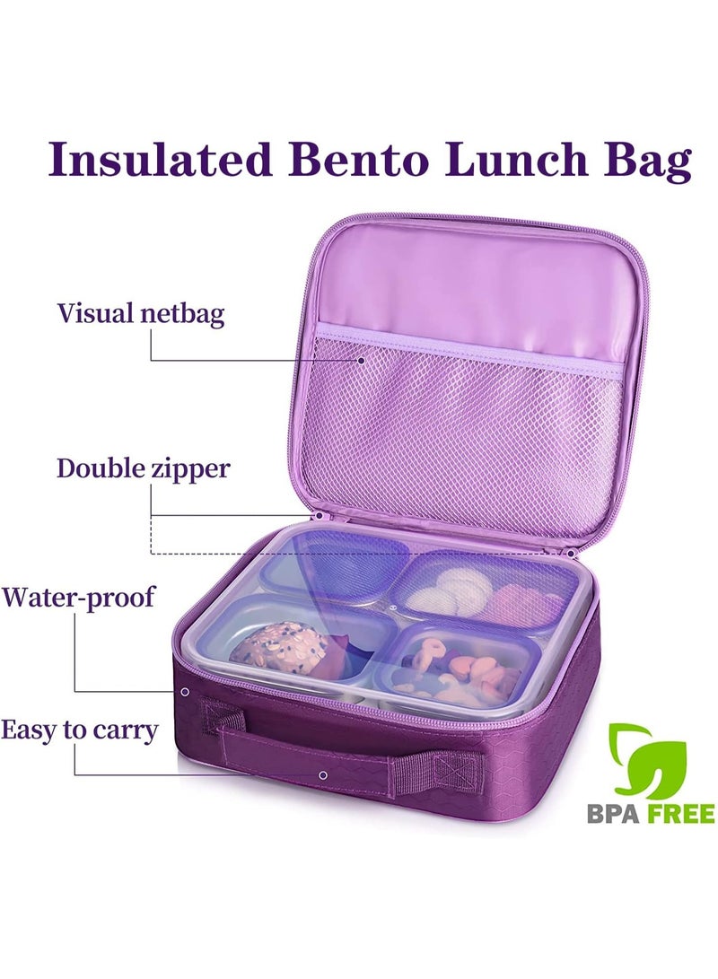 TAPIT Lunch Box for School 1060ml Stainless Steel Leak-Proof Lunch Box 5 Grids Food Container Lunch Box Bring Lunch Bag Cutlery Spoon Fork Bento Box for Kids and Adults-Food Safe Materials (Purple 1060ml ) - Image 2