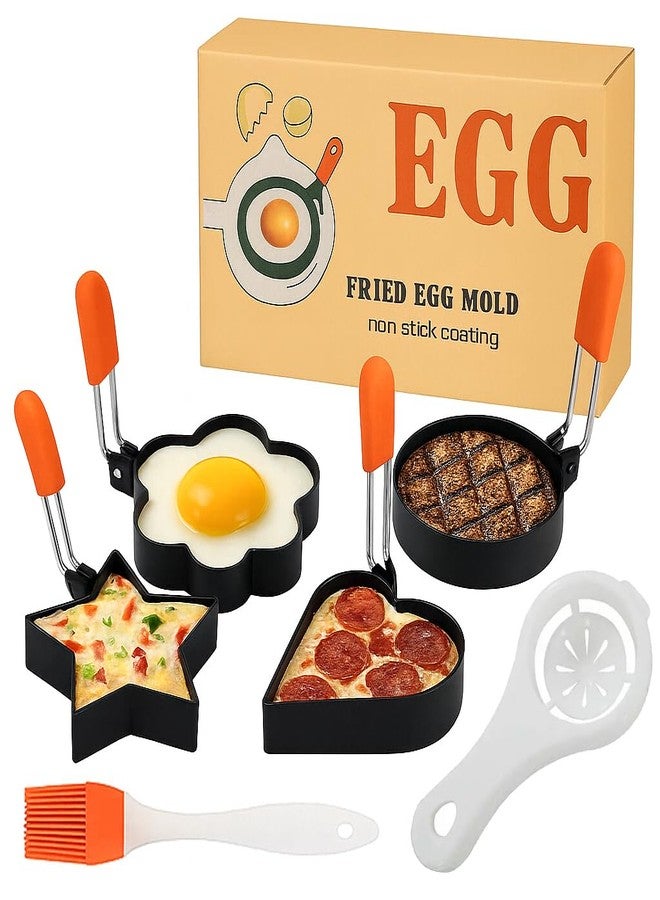 STORE 2508 Store2508 6Pcs Set Egg Ring Mold | Non Stick Stainless Steel Egg Ring Moulds with Insulated Silicone Handles | 4 Different Shape Mould | Brush | Yolk White Separator - Image 1
