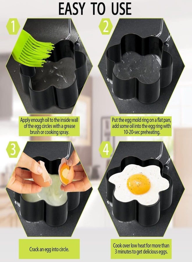 STORE 2508 Store2508 6Pcs Set Egg Ring Mold | Non Stick Stainless Steel Egg Ring Moulds with Insulated Silicone Handles | 4 Different Shape Mould | Brush | Yolk White Separator - Image 4