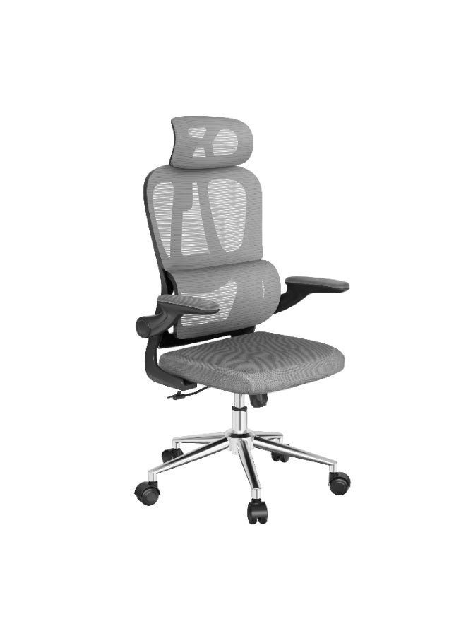 Flexispot Ergonomic Office Chair, Desk Chair with 2D Headrest, Folding Armrests & Dynamic Lumbar Support, Chair with 120° Rocker Function for Home Office, Study, Office, Grey - Image 3