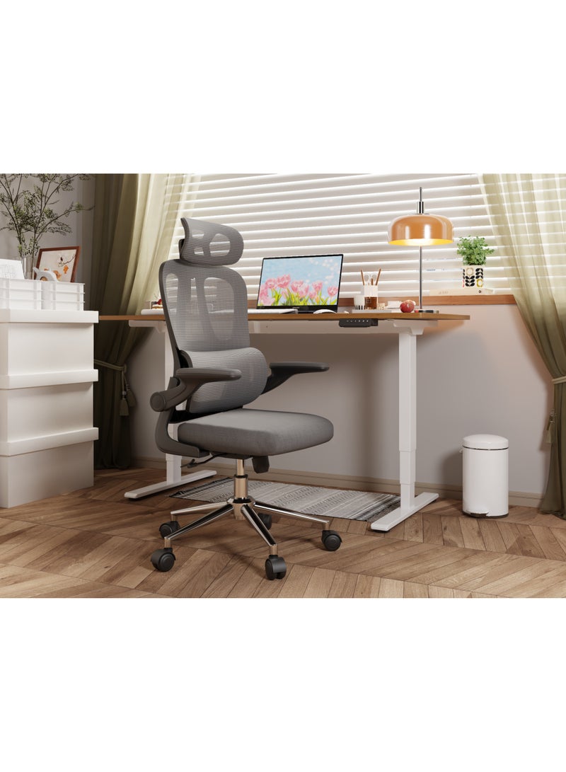 Flexispot Ergonomic Office Chair, Desk Chair with 2D Headrest, Folding Armrests & Dynamic Lumbar Support, Chair with 120° Rocker Function for Home Office, Study, Office, Grey - Image 5