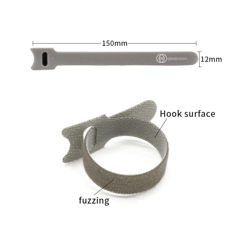 OIVO INDIA OIVO INDIA 100PCS Fastening Cable Ties Reusable Premium 6Inch Adjustable Cord Ties Microfiber Cloth Cable Management Straps Hook Loop Cord Organizer Wire Ties Reusable Grey Colors  - Image 2