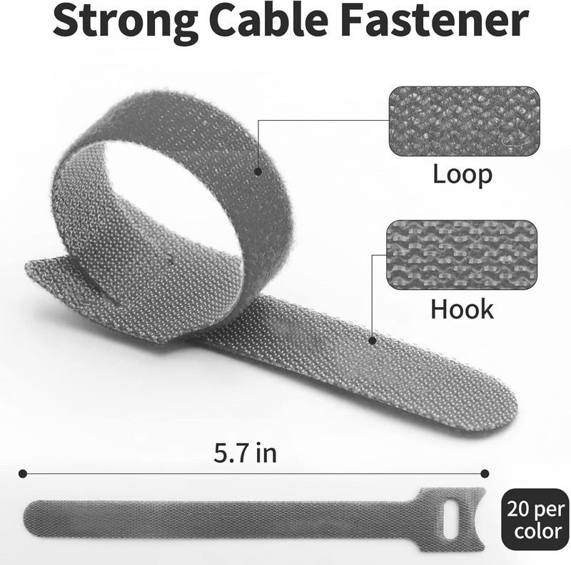 OIVO INDIA OIVO INDIA 100PCS Fastening Cable Ties Reusable Premium 6Inch Adjustable Cord Ties Microfiber Cloth Cable Management Straps Hook Loop Cord Organizer Wire Ties Reusable Grey Colors  - Image 3