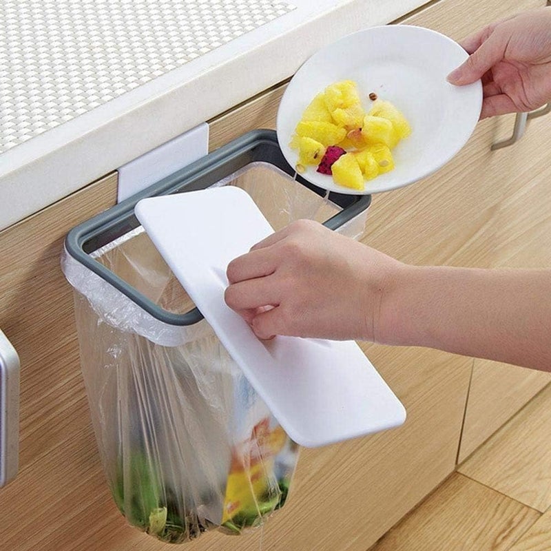 HASANAT ESSENTIALS Attach A Trash Cupboard Door Back Trash Rack Storage Garbage Bag Holder Hanging Kitchen Cabinet Hanging Trash Rack Kitchen Tools,White - Image 4