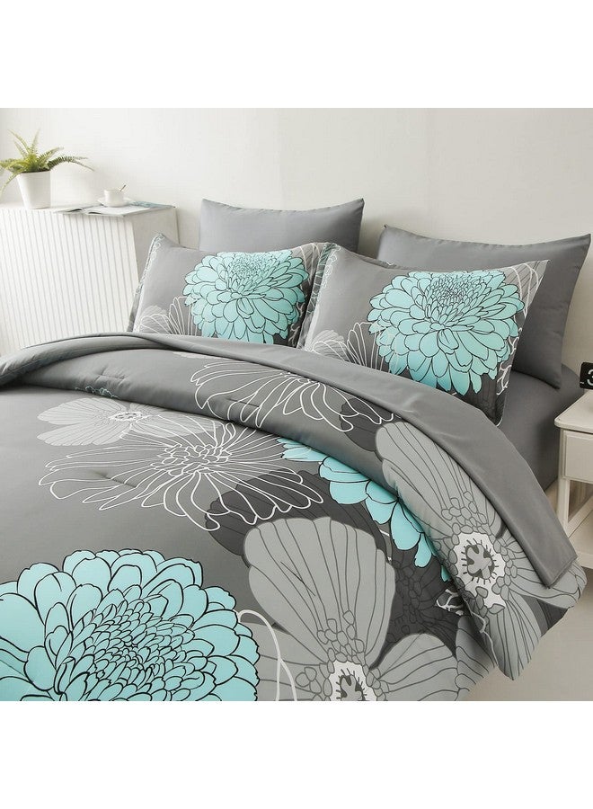 YIRAN Yiran 7 Pieces Bed in a Bag Floral Comforter Set Queen Flowers Bedding Set Soft Microfiber Comforter Sets with 1 Comforter 2 Pillowshams 1 Flat Sheet 1 Fitted Sheet and 2 Pillowcases - Image 4