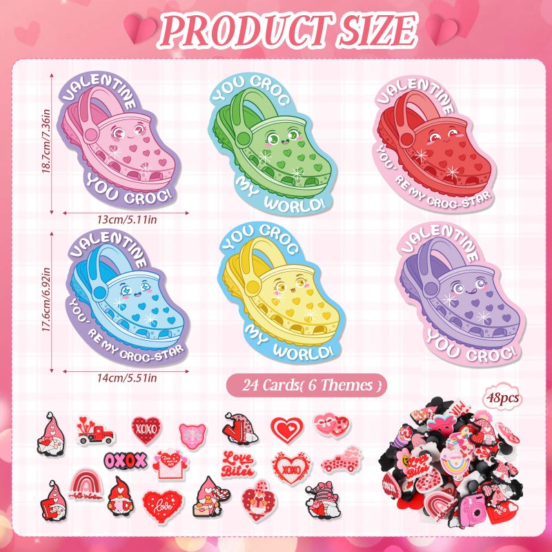 CCINEE 24 Sets Valentines Day Cards for School Classroom Kit, 24PCS Funny Valentines Gift Cards with 48PCS Shoe Charms Bulk for Boy Girl Classroom School Party Favor - Image 2