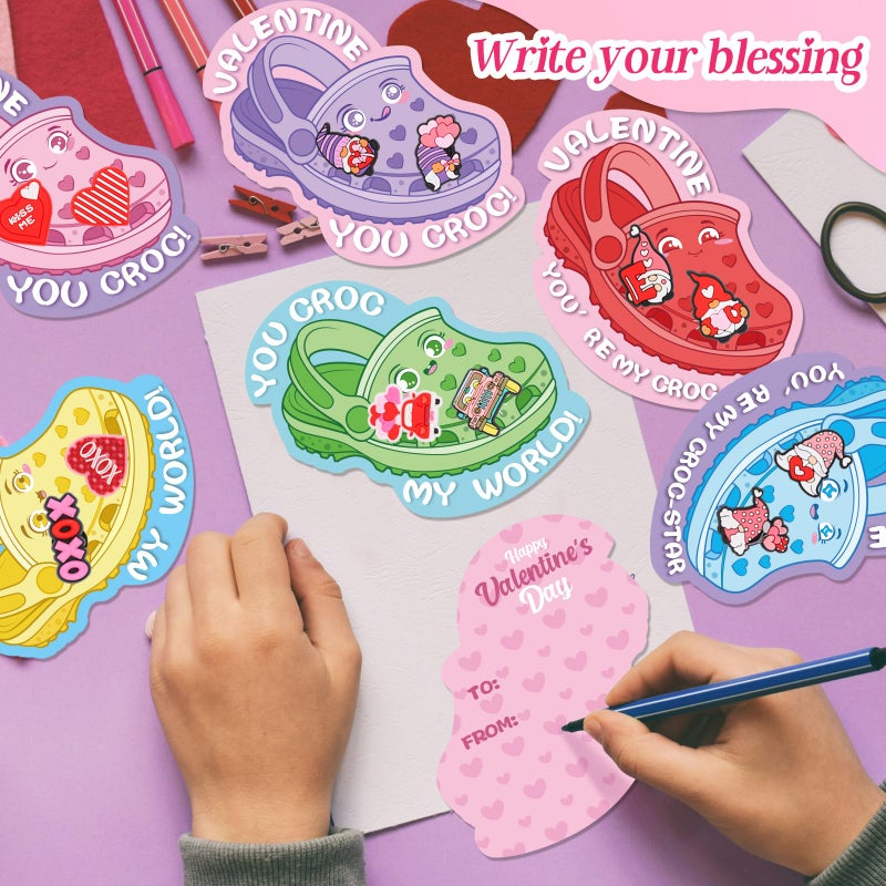 CCINEE 24 Sets Valentines Day Cards for School Classroom Kit, 24PCS Funny Valentines Gift Cards with 48PCS Shoe Charms Bulk for Boy Girl Classroom School Party Favor - Image 4