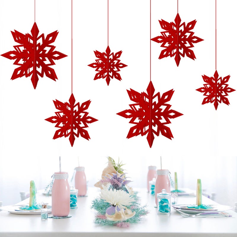 3D Paper Snowflake Hanging Set for Festive Decorations Red 
