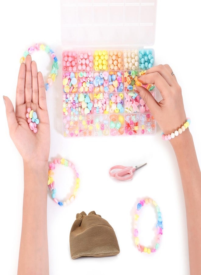 Ambitieux 24-Type Beads Kit for Kids - 24 Partition Box with 550+ pcs Colorful Beads, Elastic Thread, Jute Bag, Scissor, 8 Charms, 2 Keychains, 4 Lobster Locks, 4 Jump Rings & 4 Earrings | DIY Bracelet & Jewellery Making Kit - Image 3