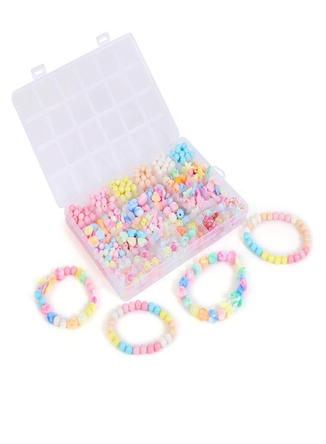 Ambitieux 24-Type Beads Kit for Kids - 24 Partition Box with 550+ pcs Colorful Beads, Elastic Thread, Jute Bag, Scissor, 8 Charms, 2 Keychains, 4 Lobster Locks, 4 Jump Rings & 4 Earrings | DIY Bracelet & Jewellery Making Kit - Image 4
