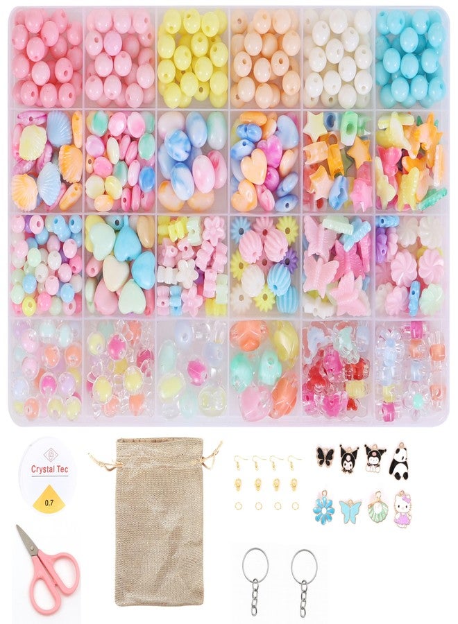 Ambitieux 24-Type Beads Kit for Kids - 24 Partition Box with 550+ pcs Colorful Beads, Elastic Thread, Jute Bag, Scissor, 8 Charms, 2 Keychains, 4 Lobster Locks, 4 Jump Rings & 4 Earrings | DIY Bracelet & Jewellery Making Kit - Image 1