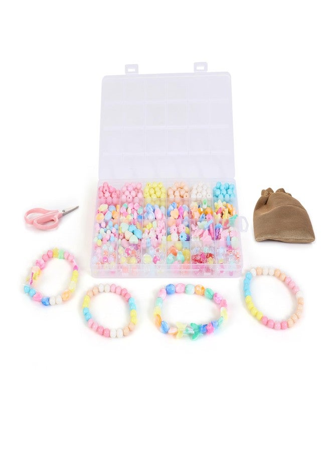 Ambitieux 24-Type Beads Kit for Kids - 24 Partition Box with 550+ pcs Colorful Beads, Elastic Thread, Jute Bag, Scissor, 8 Charms, 2 Keychains, 4 Lobster Locks, 4 Jump Rings & 4 Earrings | DIY Bracelet & Jewellery Making Kit - Image 5