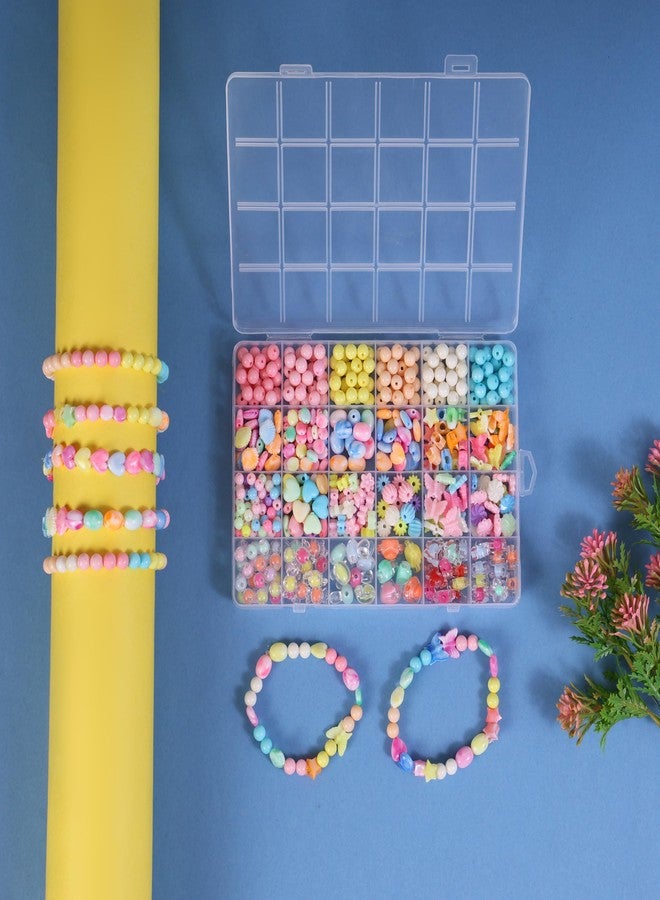 Ambitieux 24-Type Beads Kit for Kids - 24 Partition Box with 550+ pcs Colorful Beads, Elastic Thread, Jute Bag, Scissor, 8 Charms, 2 Keychains, 4 Lobster Locks, 4 Jump Rings & 4 Earrings | DIY Bracelet & Jewellery Making Kit - Image 2