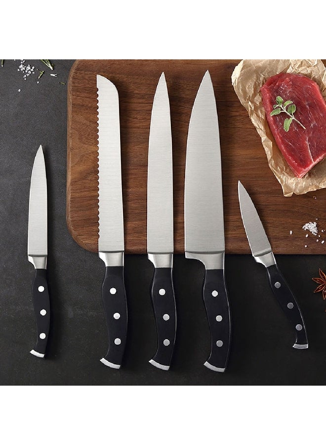 HATCHEN 6-Piece Stainless Steel Durable Kitchen Knife Set Black and Silver 22.2 x 10.7 x 35.5 cm AH01-A - Image 3