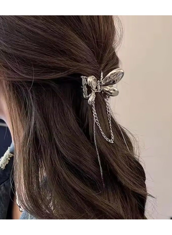 Goolsky Metal Mini Butterfly Hair Claws for Women Ladies Black Silver Small Hair Clips with Tassel Chains Girl Fashion Hair Accessories - Image 1