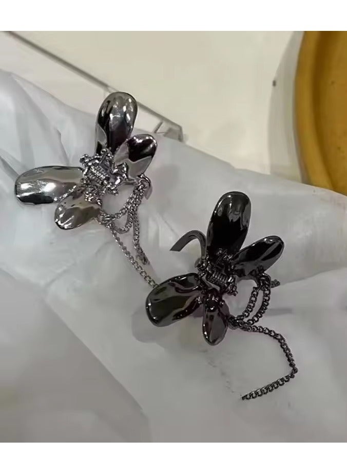 Goolsky Metal Mini Butterfly Hair Claws for Women Ladies Black Silver Small Hair Clips with Tassel Chains Girl Fashion Hair Accessories - Image 3