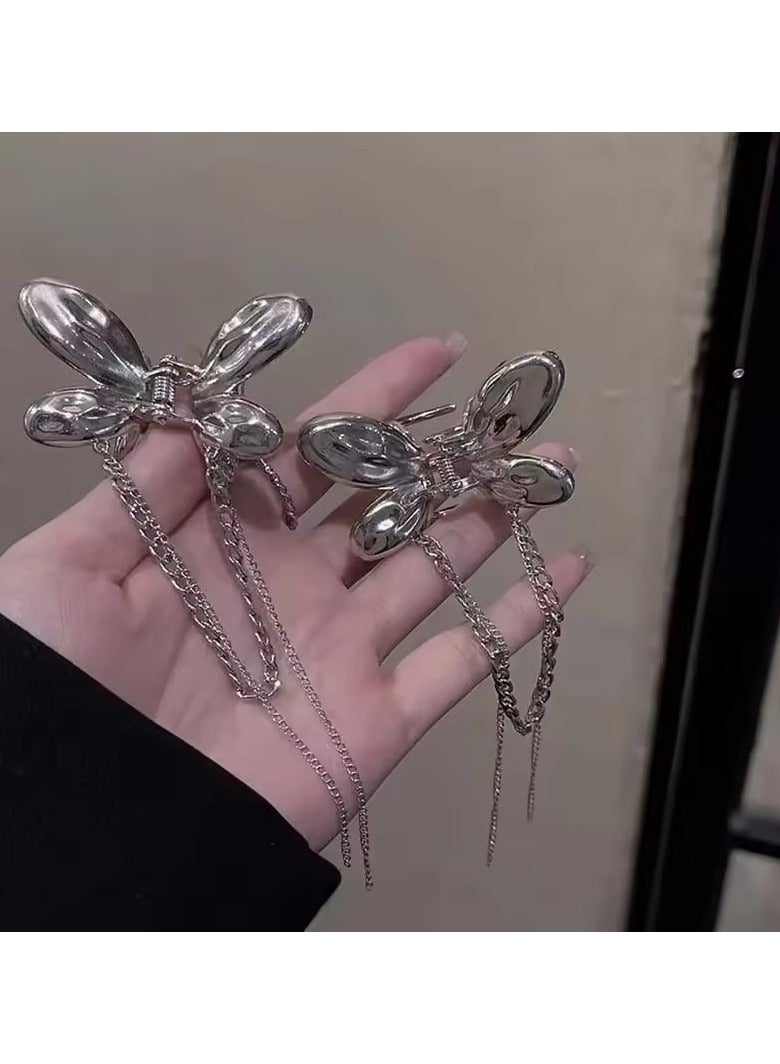 Goolsky Metal Mini Butterfly Hair Claws for Women Ladies Black Silver Small Hair Clips with Tassel Chains Girl Fashion Hair Accessories - Image 4