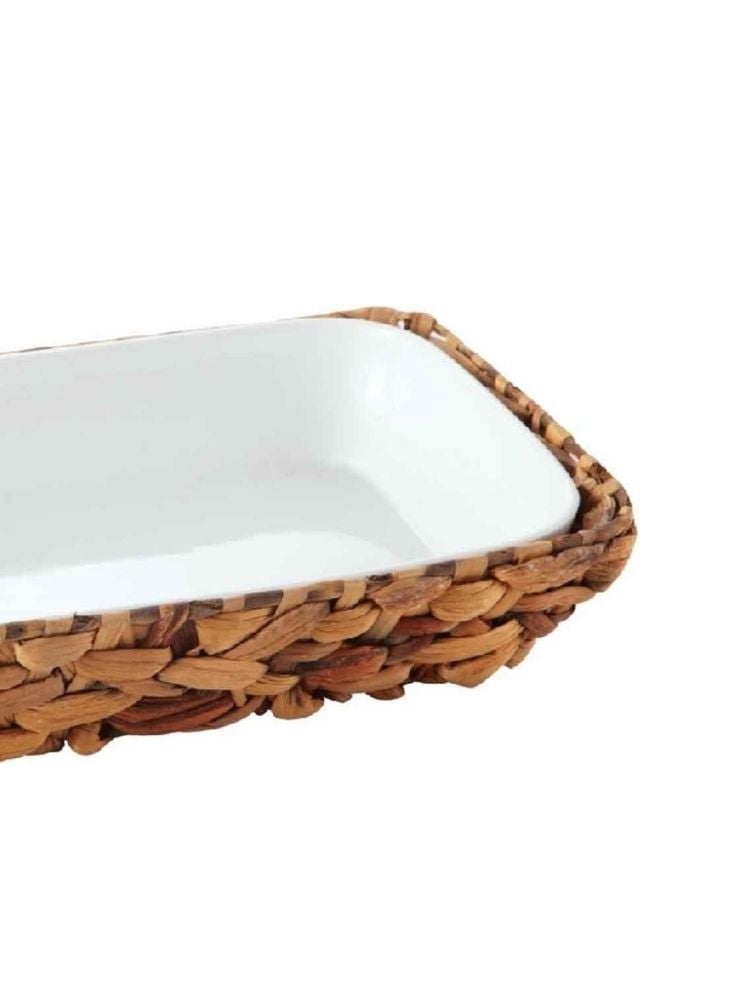 Ceramic Serving Dish with Woven Basket Base – Rectangular Platter - Image 2