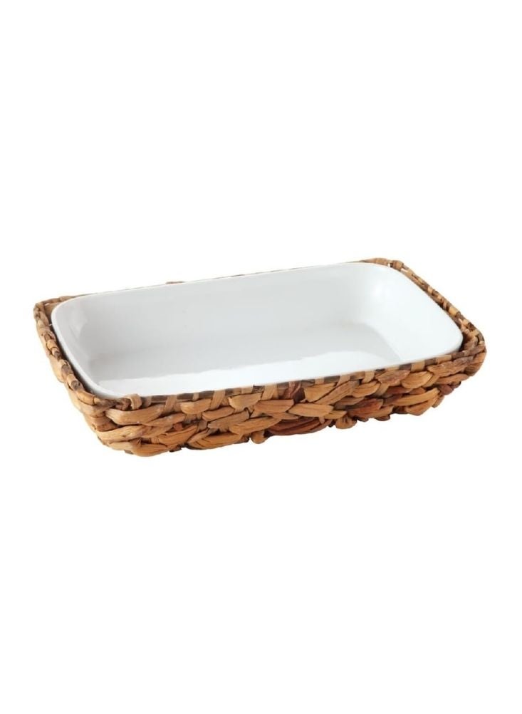 Ceramic Serving Dish with Woven Basket Base – Rectangular Platter - Image 1