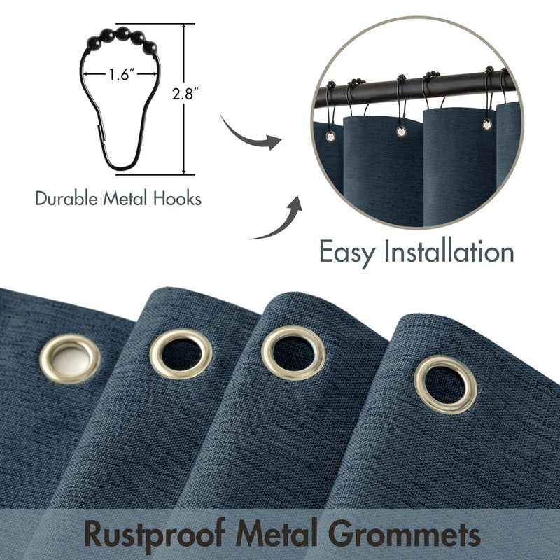 MIULEE Navy Blue Scalloped Shower Curtain Linen Textured with 12 Metal Hooks Cute Heavy Duty Washable Waterproof Thick Cloth Shower Curtains with Black Border for Bathroom Hotel Bathtub,W72*L72 - Image 3