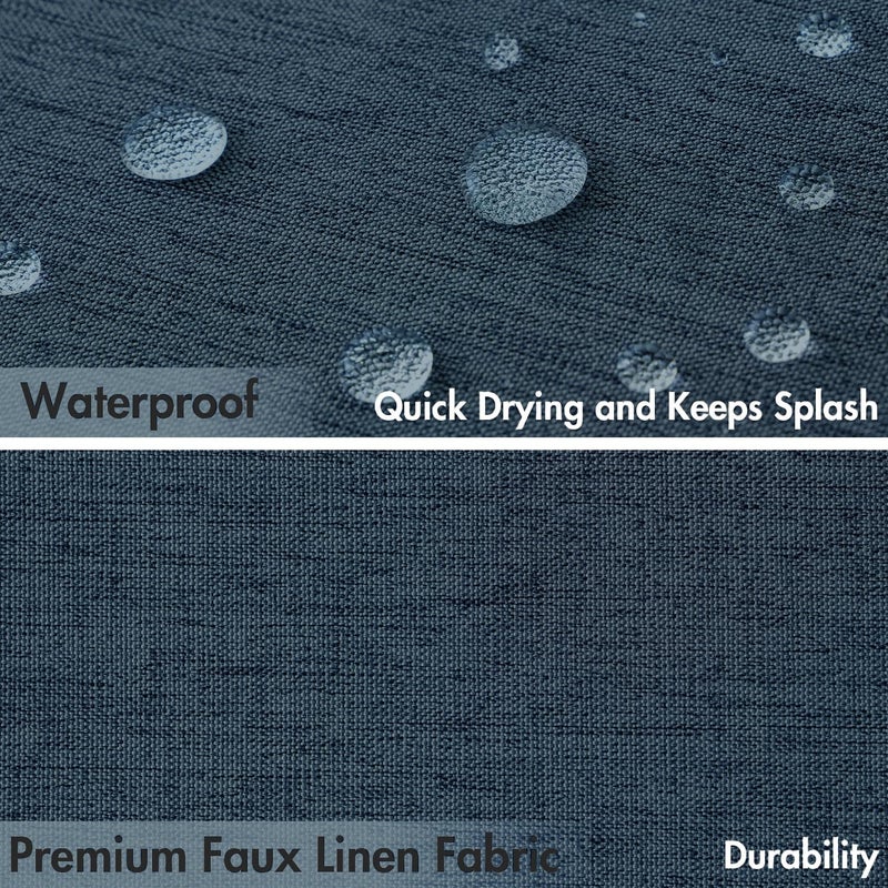 MIULEE Navy Blue Scalloped Shower Curtain Linen Textured with 12 Metal Hooks Cute Heavy Duty Washable Waterproof Thick Cloth Shower Curtains with Black Border for Bathroom Hotel Bathtub,W72*L72 - Image 4