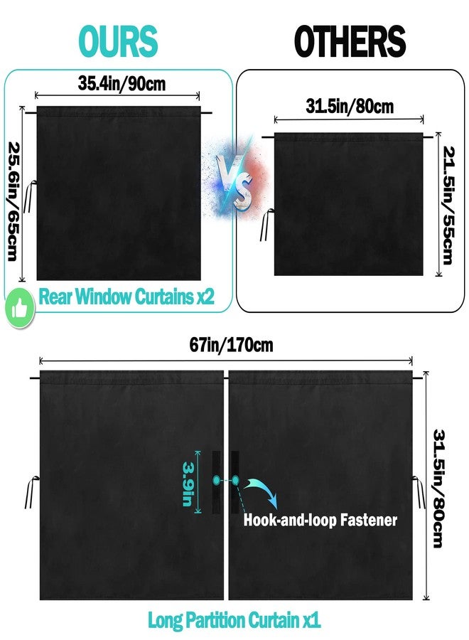 VANPET 99% Light Blocking Car Curtains, 1 Rear Seat Divider Curtain & 2 Rear Side Window Curtains, Car Curtains for Windows, Wide Sedan SUV Sunshade Covers Car Cabana(Extra Large Car Curtains 3 Pcs) - Image 2