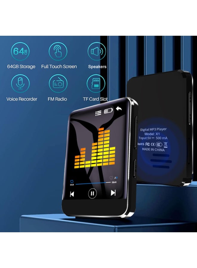 MP3 Player with Bluetooth, 64GB Storage, 1.8-inch Touchscreen, Running & Sports, FM Radio, Portable Media Player (Black Mini) - Image 2