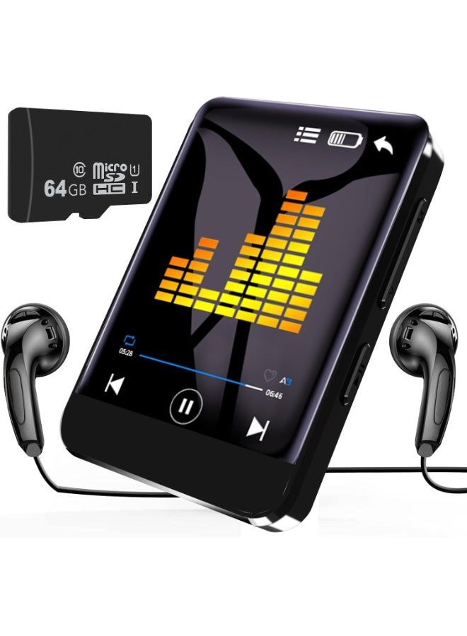 MP3 Player with Bluetooth, 64GB Storage, 1.8-inch Touchscreen, Running & Sports, FM Radio, Portable Media Player (Black Mini) - Image 1