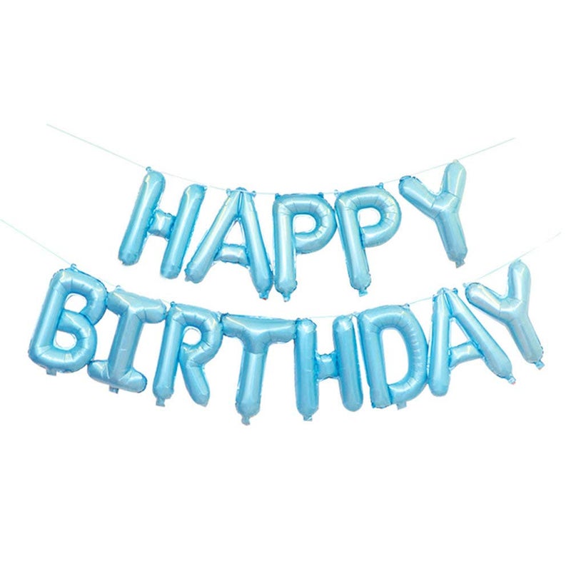 GOER Blue Happy Birthday Balloons,16 Inch Foil Letter Balloons Banner for Birthday Party Decorations