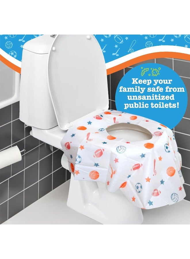 Potty Shields أغطية مقاعد المرحاض القابلة للتصرف للأطفال والبالغين، 40 عبوة - حماية من جراثيم المرحاض العامة أثناء تدريب الحمام والمزيد - كبيرة جدًا، مقاومة للماء، محمولة، مغلفة بشكل فردي - أزرق/رياضي - Image 5