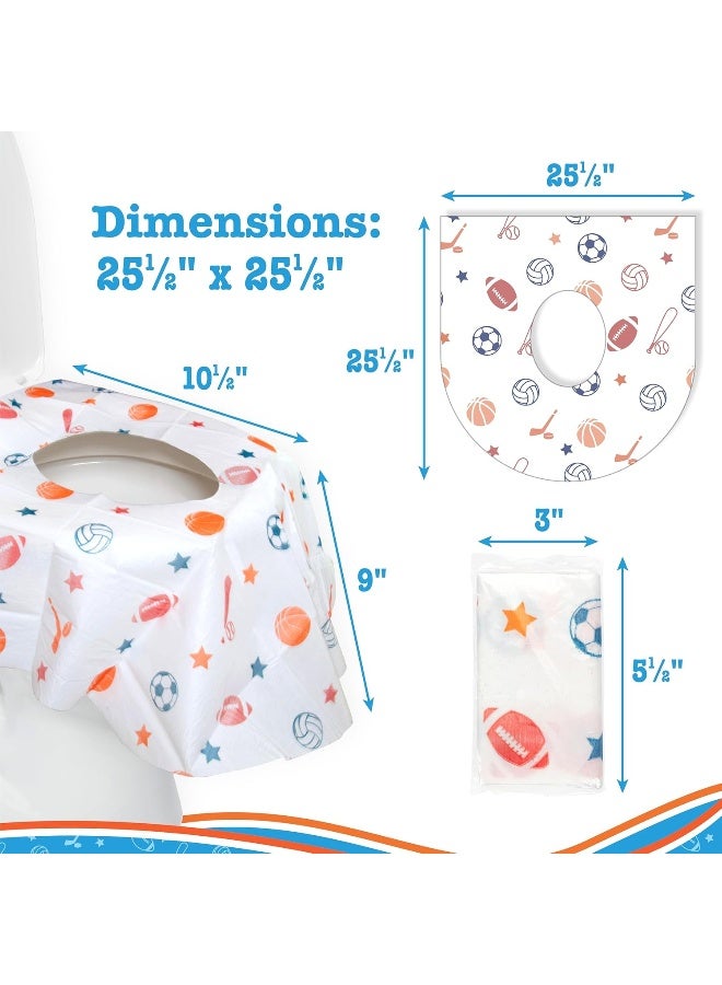 Potty Shields أغطية مقاعد المرحاض القابلة للتصرف للأطفال والبالغين، 40 عبوة - حماية من جراثيم المرحاض العامة أثناء تدريب الحمام والمزيد - كبيرة جدًا، مقاومة للماء، محمولة، مغلفة بشكل فردي - أزرق/رياضي - Image 2
