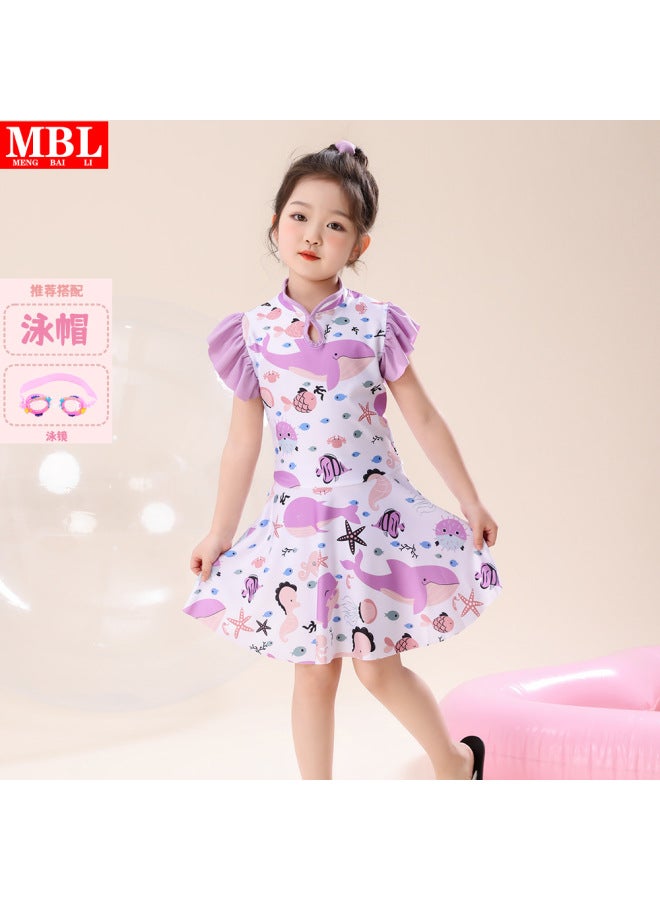 Girls' Chinese-style Two-piece Swimsuit Children's New Chinese-style Summer New Girls' Sun-protective Quick-dry One-piece Dress Swimsuit Trendy