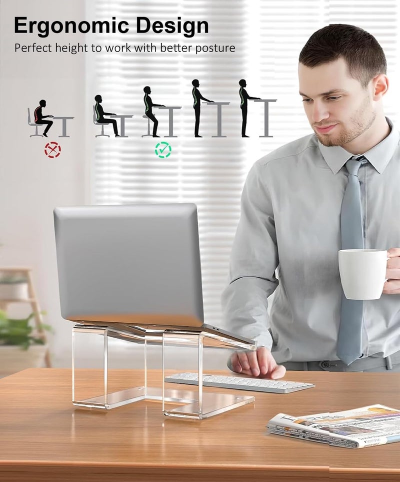 FUCDTEFC Acrylic Laptop Stand for Desk, Laptop Riser for 10-15.6 Inch Laptops, Ergonomic Computer Stand Holder Compatible with Macbooks and Notebooks- Clear - Image 2