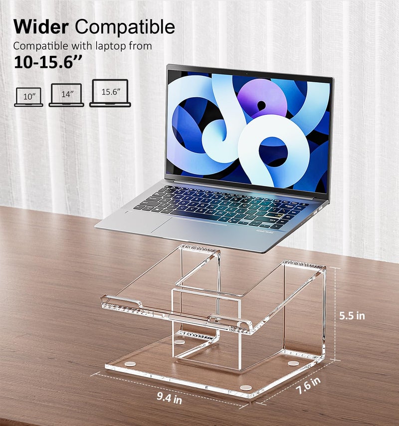 FUCDTEFC Acrylic Laptop Stand for Desk, Laptop Riser for 10-15.6 Inch Laptops, Ergonomic Computer Stand Holder Compatible with Macbooks and Notebooks- Clear - Image 4