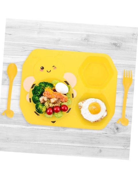 Set-a dish tray consisting of a divided dish with a pendant  a fork and 2 sticks with a distinctive healthy and safe design for hot and cold food for children from Rana store