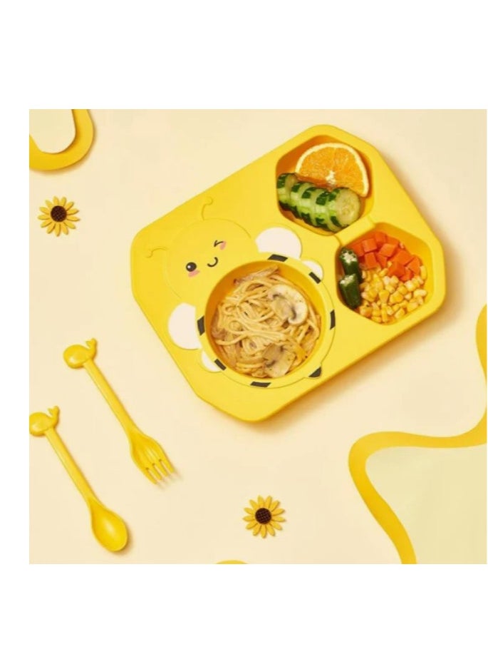 Set-a dish tray consisting of a divided dish with a pendant  a fork and 2 sticks with a distinctive healthy and safe design for hot and cold food for children from Rana store