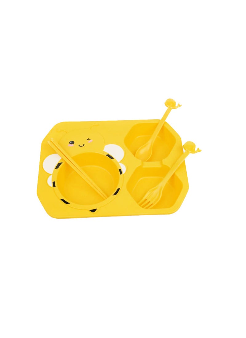 Set-a dish tray consisting of a divided dish with a pendant  a fork and 2 sticks with a distinctive healthy and safe design for hot and cold food for children from Rana store