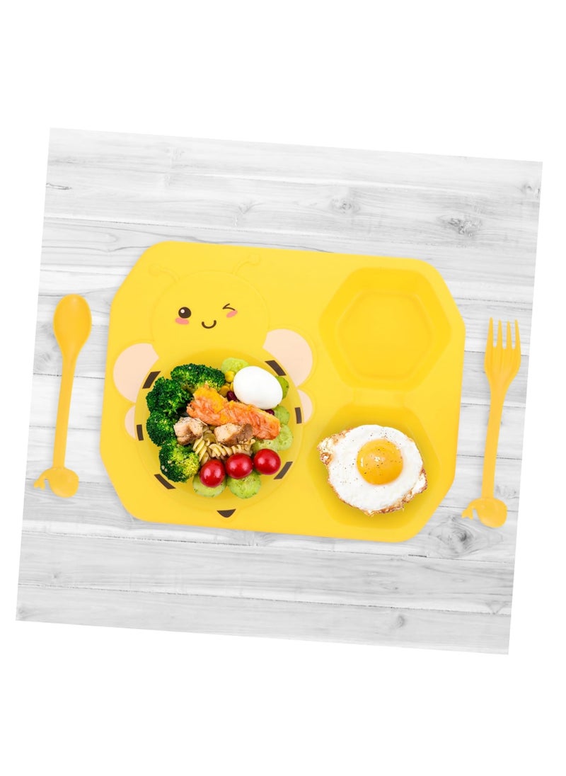 Set-a dish tray consisting of a divided dish with a pendant  a fork and 2 sticks with a distinctive healthy and safe design for hot and cold food for children from Rana store