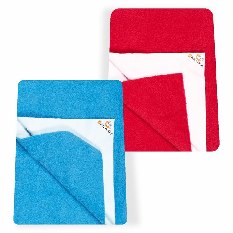 Bodycare Baby Dry Sheet Waterproof Bed Protector | Extra Absorbent | Anti - Bacterial & Odour Free Washable Gifts Pack, Pack of 2 Firozi & Red 70 X 100 CM - Image 1