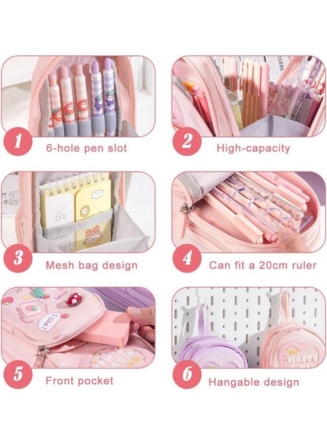 WireScorts® Premium Pencil Case 6 Layer with 3 Compartment Cute Aesthetic Pencil Case for Girls Large Capacity Pencil Pouch Multifunctional Pouch for School Kids, Cute Stationary Gift for Kids - Pink - Image 3