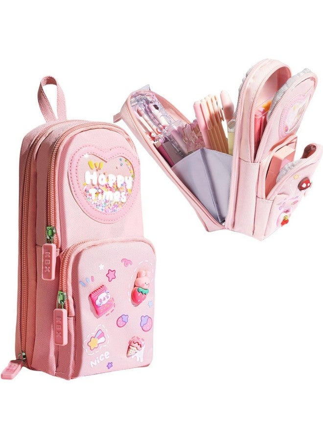 WireScorts® Premium Pencil Case 6 Layer with 3 Compartment Cute Aesthetic Pencil Case for Girls Large Capacity Pencil Pouch Multifunctional Pouch for School Kids, Cute Stationary Gift for Kids - Pink - Image 2