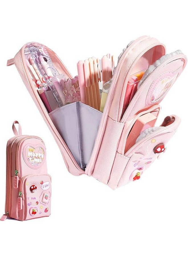 WireScorts® Premium Pencil Case 6 Layer with 3 Compartment Cute Aesthetic Pencil Case for Girls Large Capacity Pencil Pouch Multifunctional Pouch for School Kids, Cute Stationary Gift for Kids - Pink - Image 1