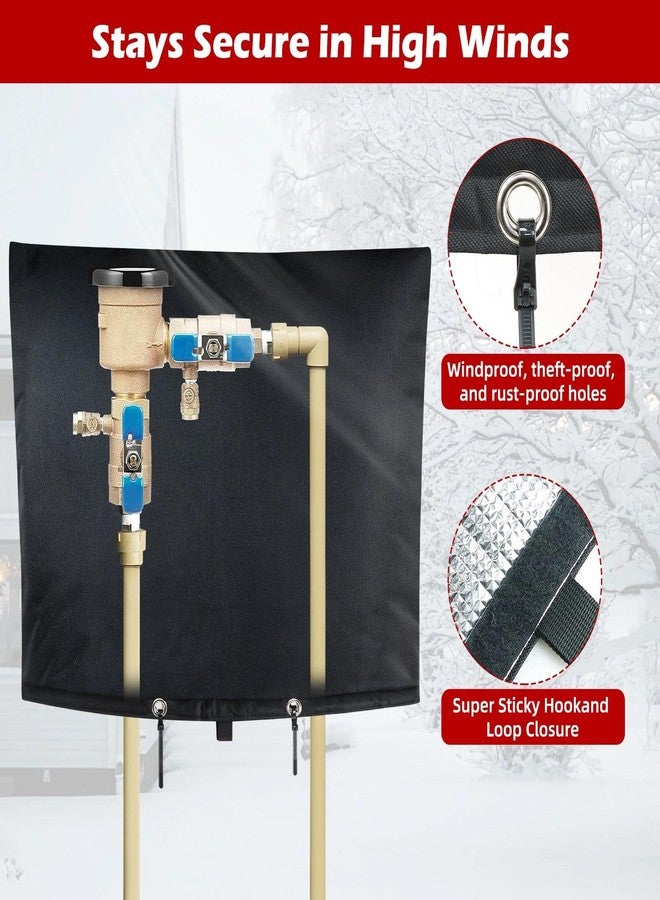 bruwaa Backflow Preventer Cover Insulated 30" x 24", Winter Freeze Protection Pipe Insulation Cover, Waterproof 600D Oxford Sprinkler Valve Cover with Bonus Zip Ties, Black Pouch - Image 4