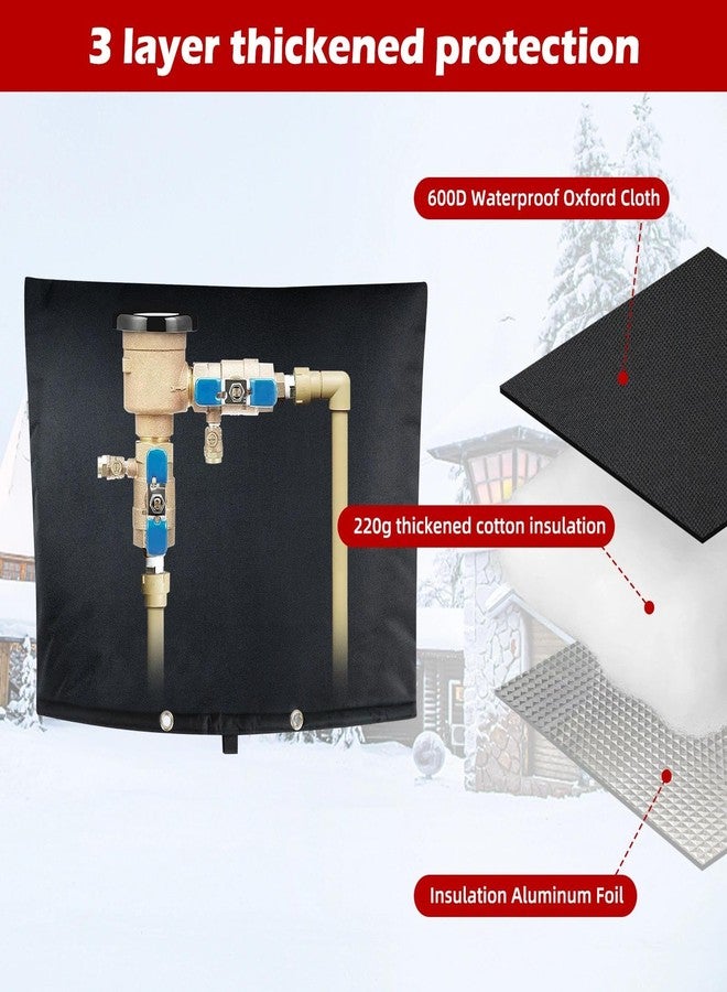 bruwaa Backflow Preventer Cover Insulated 30" x 24", Winter Freeze Protection Pipe Insulation Cover, Waterproof 600D Oxford Sprinkler Valve Cover with Bonus Zip Ties, Black Pouch - Image 3