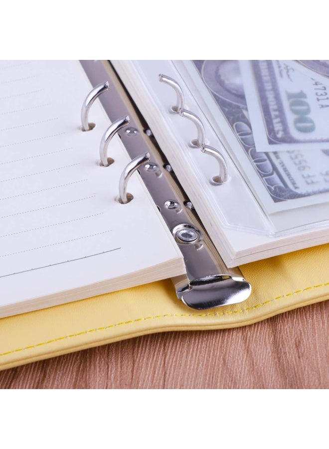 1pcs الأصفر A5 الكمبيوتر المحمول الملزم 6 حلقة إعادة ملء الميزانية المخطط غطاء للمنظم النقدي ، PU الجلد فضفاض أوراق حامل بطاقة الصور الملزم الصغير لA5 المخطط يدرج مع مشبك مغناطيسي - Image 5