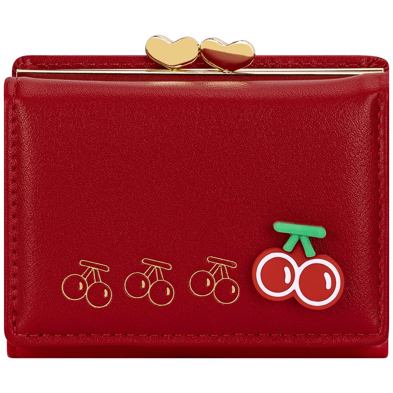 YINHEXI Wallet Women, RFID Blocking Small Compact Trifold PU Leather Card Holder Purse with Coin Pocket & ID Window for Ladies, Teens, and Girls (Cherry Red) - Image 1