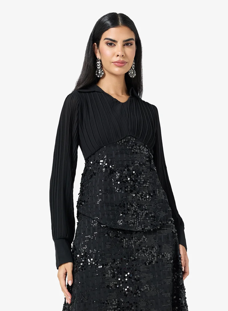 Khizana  Puff Sleeves With Shimmer Dress for Women | Best Price UAE