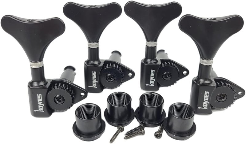 KAYNES 1:24 Ratio Electric Bass Guitar Machine Heads Tuners Guitar Tuning Key Pegs Open Gear Replacement for Jazz Precision (4 for Right, Black) - Image 1