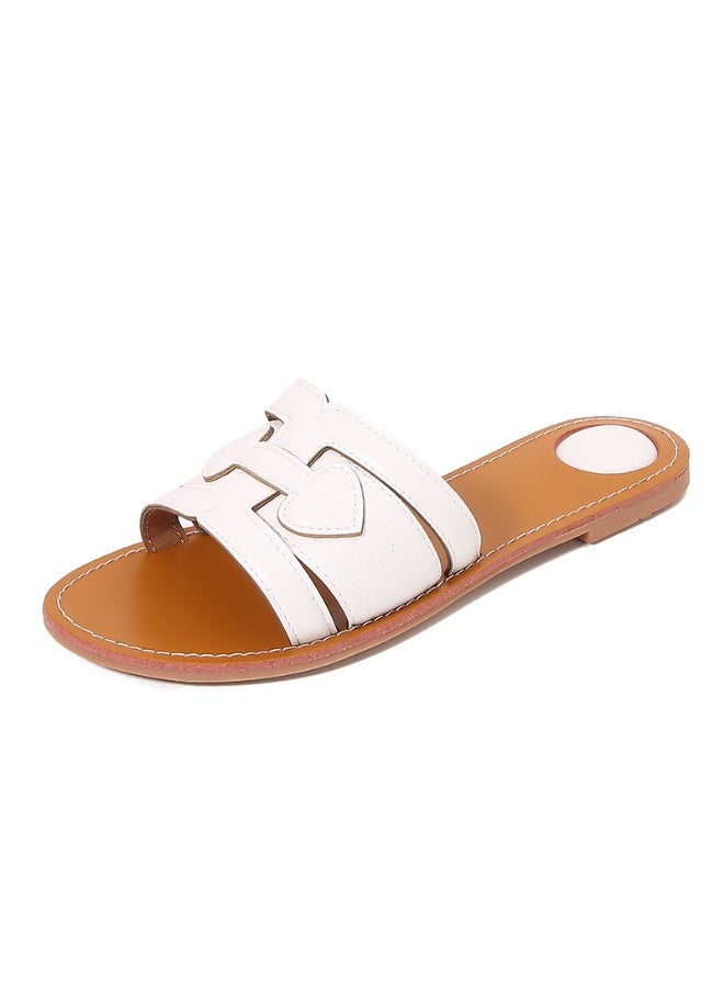NIBEMINENT Women Outdoor Slippers Flat Bottom Antiskid Casual Slide Sandals Seaside Beach Holiday Concise Slippers Mother Slippers  - Image 1