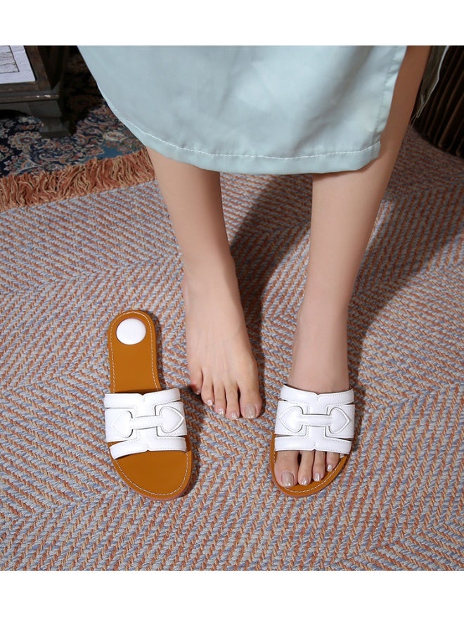 NIBEMINENT Women Outdoor Slippers Flat Bottom Antiskid Casual Slide Sandals Seaside Beach Holiday Concise Slippers Mother Slippers  - Image 4